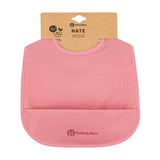 Baveta impermeabila cu buzunar, Petite&Mars, Nate, Fara PVC si ftalati, 37 × 27 cm, 6 luni+, Prindere velcro, Roz