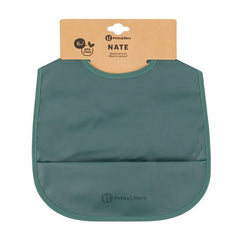 Baveta impermeabila cu buzunar, Petite&Mars, Nate, Fara PVC si ftalati, 37 × 27 cm, 6 luni+, Prindere velcro, Verde