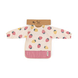 Baveta impermeabila, Petite&Mars, Cu maneci lungi, Usor de curatat, inchidere prin velcro, Dimensiune 38x42 cm, 24 luni+, Beige Strawberies