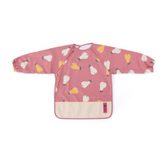 Baveta impermeabila, Petite&Mars, Cu maneci lungi, Usor de curatat, inchidere prin velcro, Dimensiune 38x42 cm, 24 luni+, Pink Pears