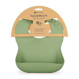 Baveta moale, Petite&Mars, Take&Match, Reglabila, Cu buzunar colector, Silicon, Fara BPA, 6 luni+, Sweet Pea, Verde