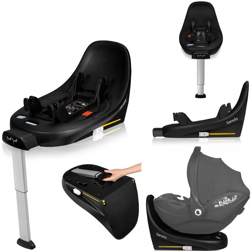 Baza scaun auto i-Size, Lionelo, Moxie, Rotativa 360, Cu isofix si picior stabilizator, Cu indicatori pentru instalare corecta, Negru