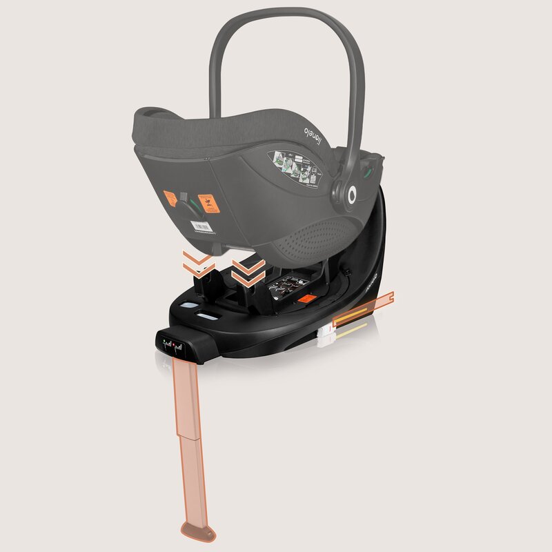 Baza scaun auto i-Size, Lionelo, Moxie Next, Rotativa 360, Cu isofix si picior stabilizator, Cu indicatori pentru instalare corecta, Compatibila cu Moxie si Moxie Next, Negru