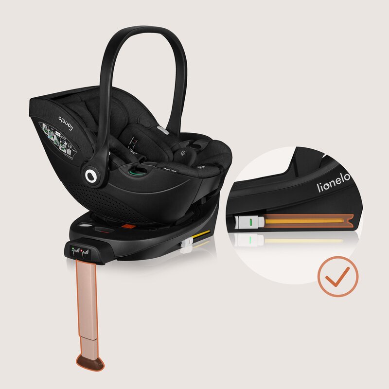 Baza scaun auto i-Size, Lionelo, Moxie Next, Rotativa 360, Cu isofix si picior stabilizator, Cu indicatori pentru instalare corecta, Compatibila cu Moxie si Moxie Next, Negru
