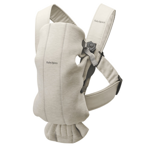 BabyBjorn - Marsupiu anatomic Mini, cu pozitii multiple de purtare, Light Beige, 3D Jersey