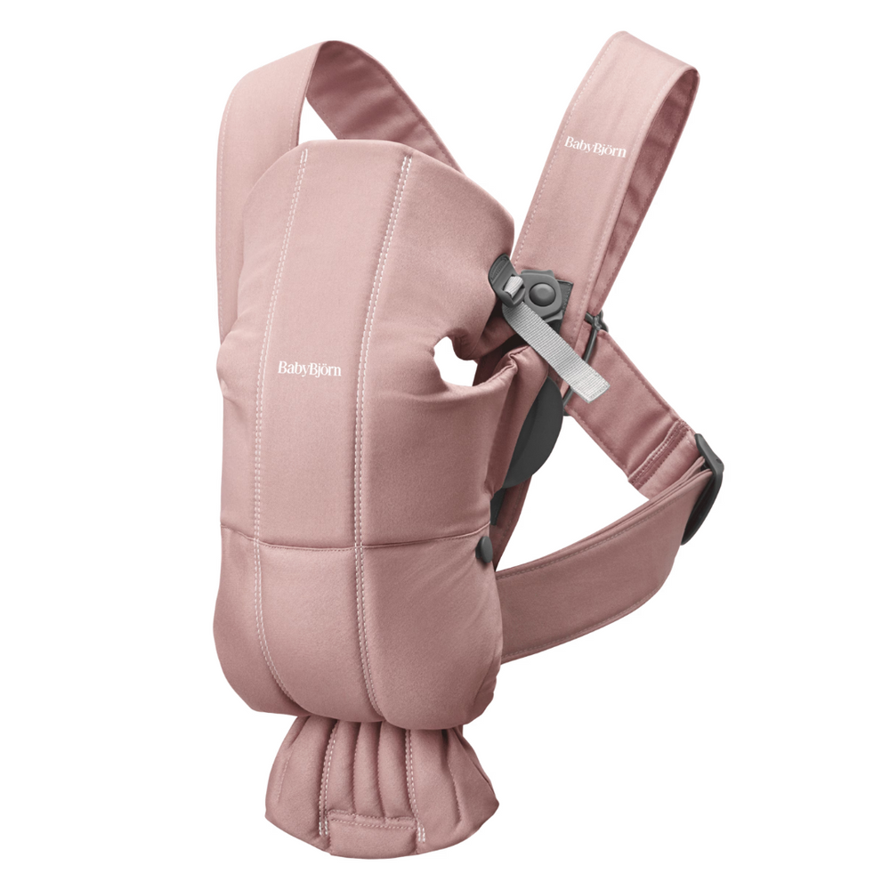 BabyBjorn - Marsupiu anatomic Mini, cu pozitii multiple de purtare, Dusty Pink, Tesatura