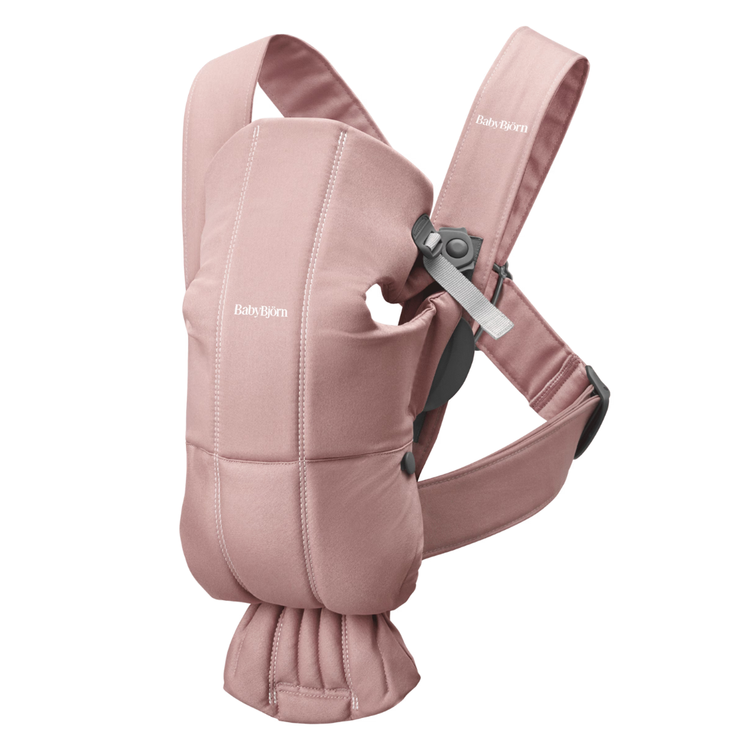 BabyBjorn - Marsupiu anatomic Mini, cu pozitii multiple de purtare, Dusty Pink, Tesatura