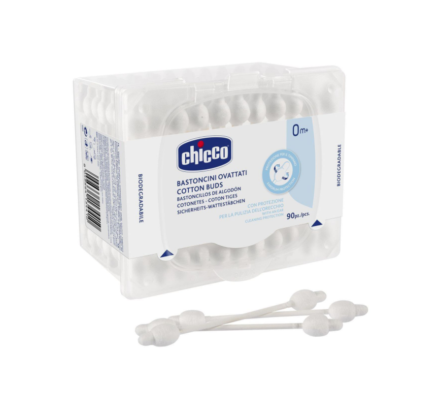 Betisoare vata Chicco cu protectie 90 buc, 10441 - gogobaby.ro