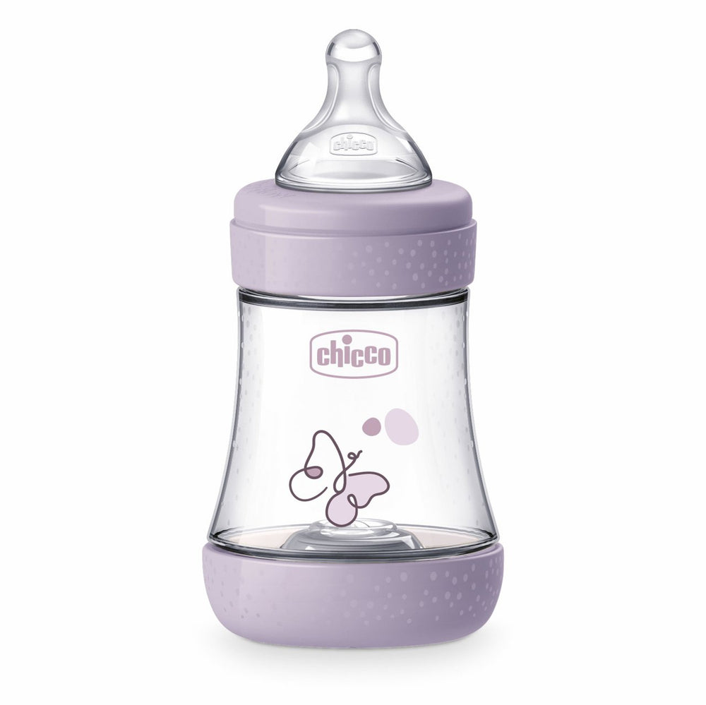 Biberon Chicco Perfect5 150ml, biofunctional, anti-colici, tetina silicon, flux lent, fata, 0luni