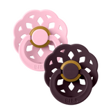 BIBS - Set 2 suzete Boheme Latex, tetina rotunda, 0 luni +-Baby Pink/Plum