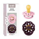 BIBS - Set 2 suzete Boheme Latex, tetina rotunda, 0 luni +-Baby Pink/Plum