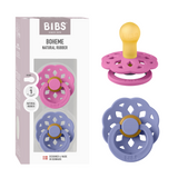BIBS - Set 2 suzete Boheme Latex, tetina rotunda, 0 luni +-Bubblegum/Peri