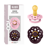 BIBS - Set 2 suzete Boheme Latex, tetina rotunda, 6 luni +-Baby Pink/Plum