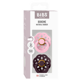 BIBS - Set 2 suzete Boheme Latex, tetina rotunda, 6 luni +-Baby Pink/Plum