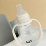 BIBS - Set biberon tip Sippy Cup PP 150 ml cu cioc din silicon și sistem antipicurare, Ivory