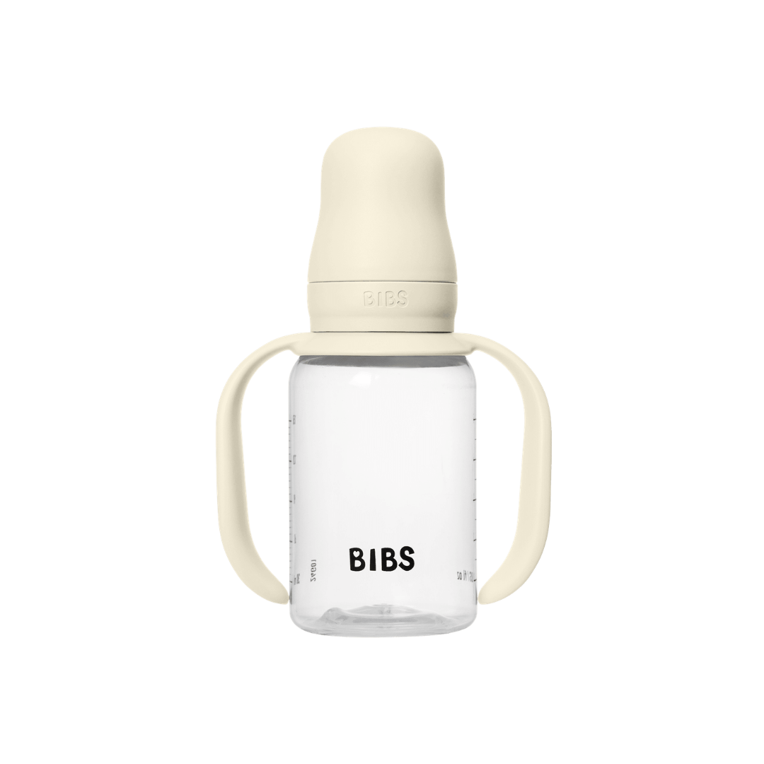 BIBS - Set biberon tip Sippy Cup PP 150 ml cu cioc din silicon și sistem antipicurare, Ivory - gogobaby.ro