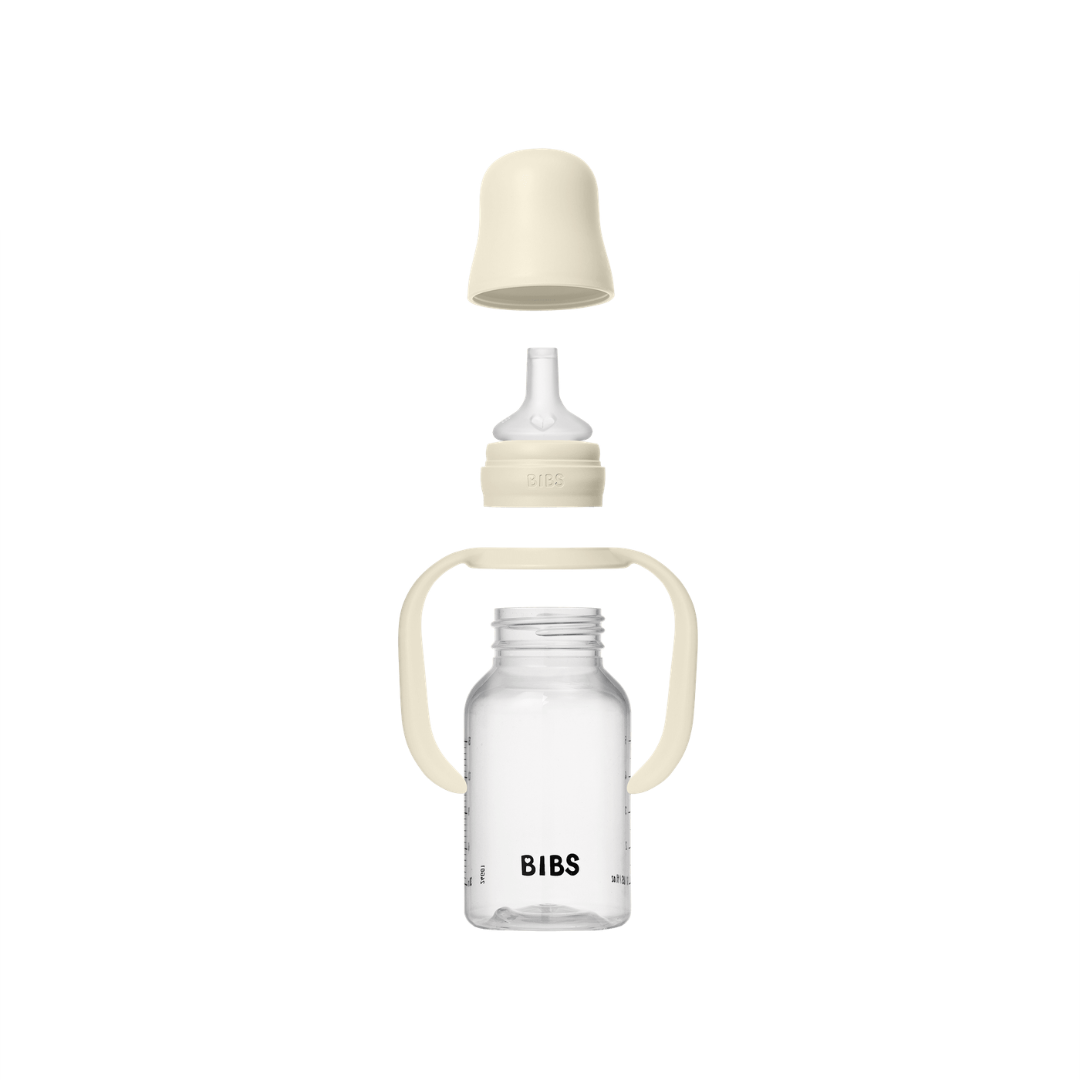 BIBS - Set biberon tip Sippy Cup PP 150 ml cu cioc din silicon și sistem antipicurare, Ivory - gogobaby.ro