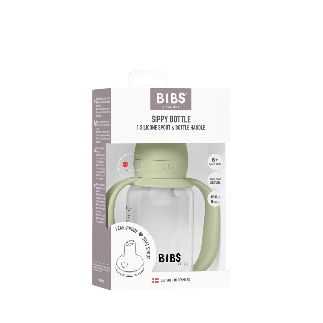 BIBS - Set biberon tip Sippy Cup PP 150 ml cu cioc din silicon și sistem antipicurare, Sage - gogobaby.ro