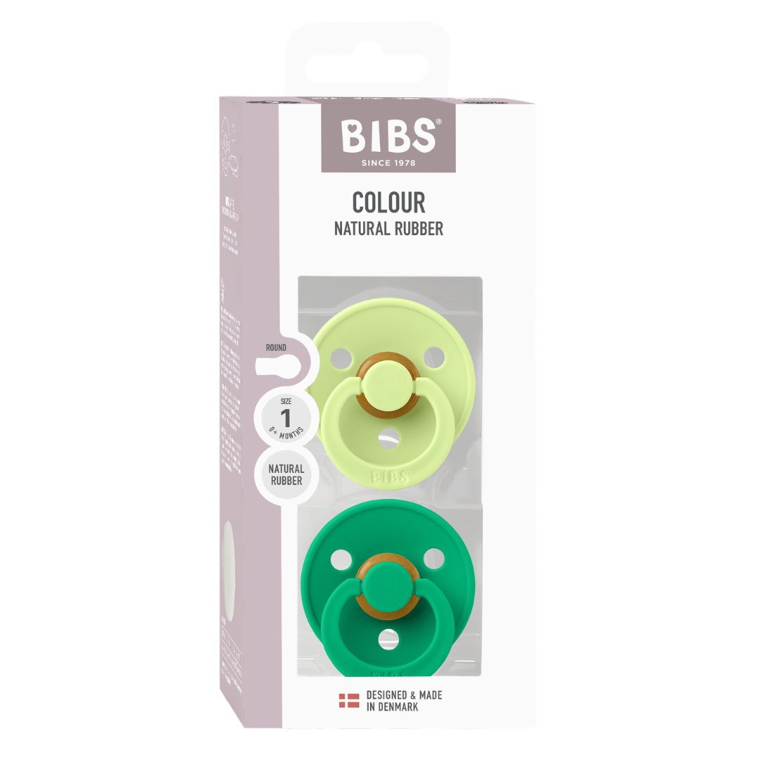 BIBS - Set 2 suzete Colour Latex, tetina rotunda, 0 luni +-Matcha/Cactus