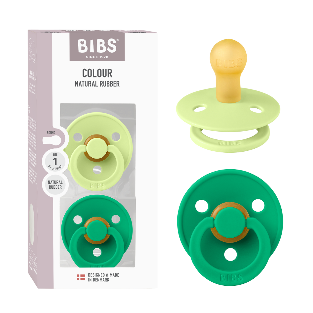 BIBS - Set 2 suzete Colour Latex, tetina rotunda, 0 luni +-Matcha/Cactus