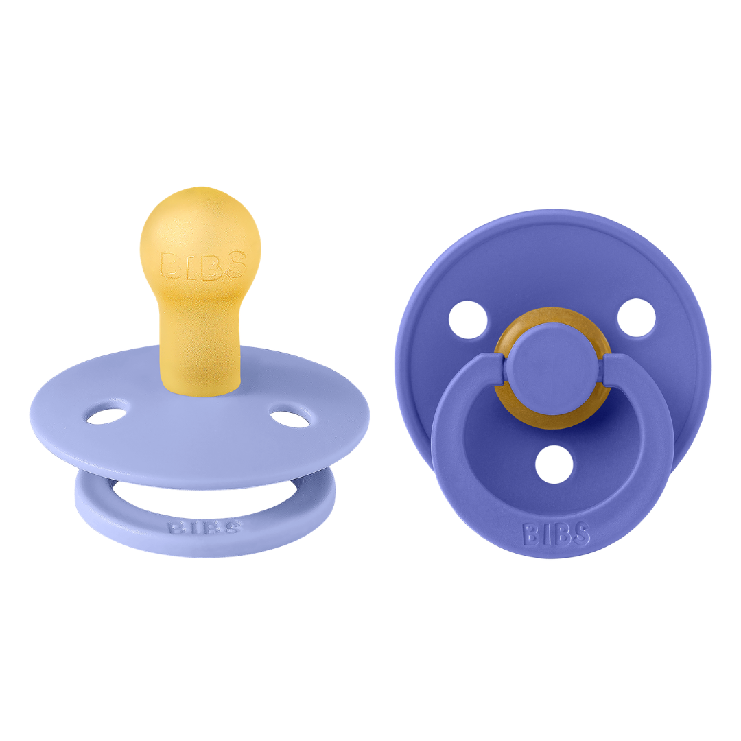 BIBS - Set 2 suzete Colour Latex, tetina rotunda, 0 luni +-Hush/Grape