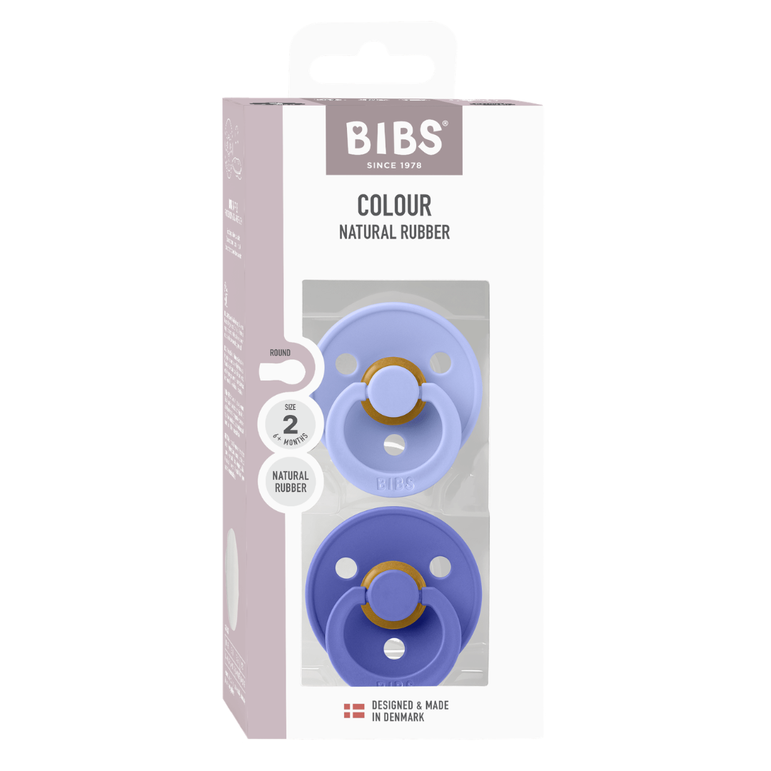 BIBS - Set 2 suzete Colour Latex, tetina rotunda, 6 luni +-Hush/Grape