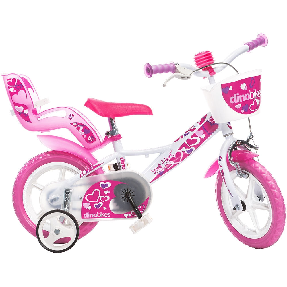 Bicicleta copii Dino Bikes 12' Little Heart alb si roz - gogobaby.ro
