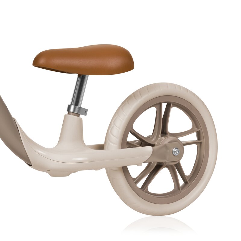 Bicicleta fara pedale, Lionelo, Alex Plus, Usoara, Cu ghidon si sa reglabile, Include cos depozitare si sonerie, Din otel, Cu roti din spuma EVA, 12 inch, Beige Sand