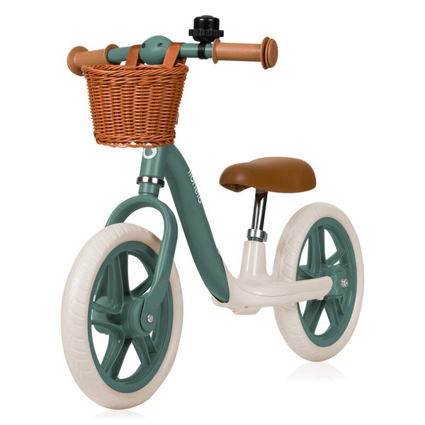 Bicicleta fara pedale, Lionelo, Alex Plus, Usoara, Cu ghidon si sa reglabile, Include cos depozitare si sonerie, Din otel, Cu roti din spuma EVA, 12 inch, Green Forest - gogobaby.ro