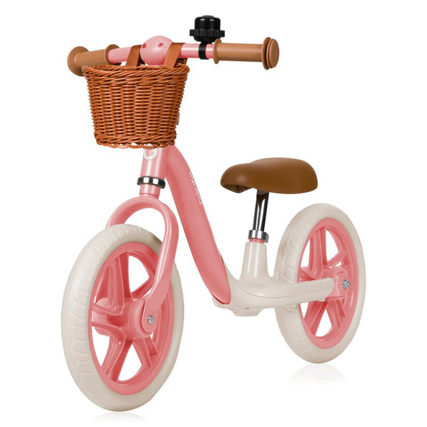 Bicicleta fara pedale, Lionelo, Alex Plus, Usoara, Cu ghidon si sa reglabile, Include cos depozitare si sonerie, Din otel, Cu roti din spuma EVA, 12 inch, Pink Rose - gogobaby.ro