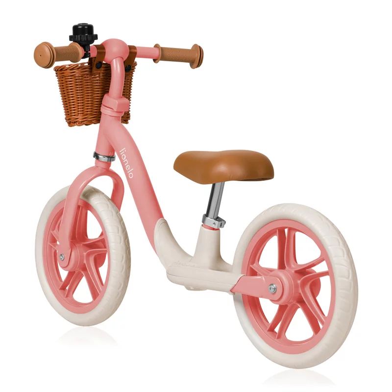 Bicicleta fara pedale, Lionelo, Alex Plus, Usoara, Cu ghidon si sa reglabile, Include cos depozitare si sonerie, Din otel, Cu roti din spuma EVA, 12 inch, Pink Rose