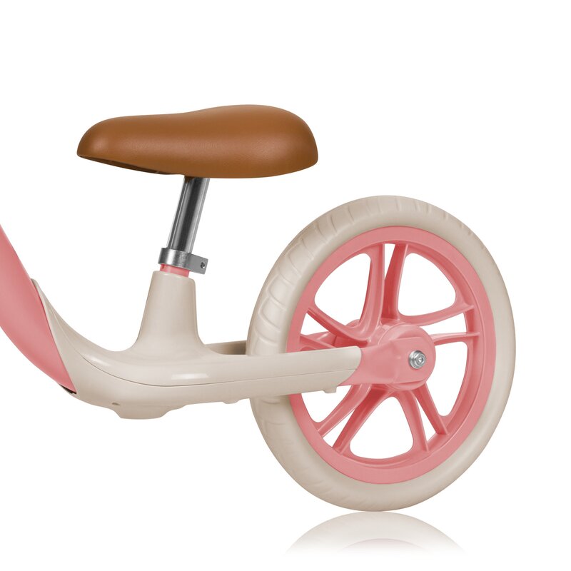Bicicleta fara pedale, Lionelo, Alex Plus, Usoara, Cu ghidon si sa reglabile, Include cos depozitare si sonerie, Din otel, Cu roti din spuma EVA, 12 inch, Pink Rose