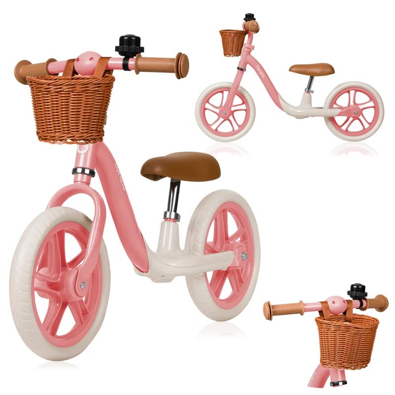 Bicicleta fara pedale, Lionelo, Alex Plus, Usoara, Cu ghidon si sa reglabile, Include cos depozitare si sonerie, Din otel, Cu roti din spuma EVA, 12 inch, Pink Rose
