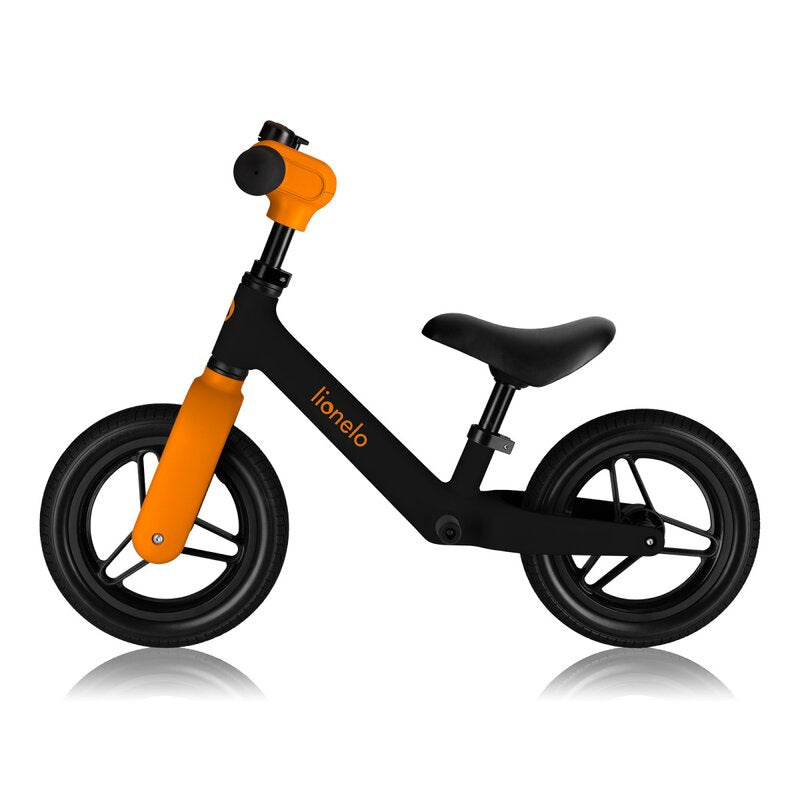 Bicicleta fara pedale, Lionelo, Toni, Cu ghidon si sa reglabile, Ultra usoara, 2.8 Kg, 18 luni+, Sustine 30 kg, Conform cu standardul EN71-1/2/3, Certificata TUV SUD, Portocaliu - gogobaby.ro