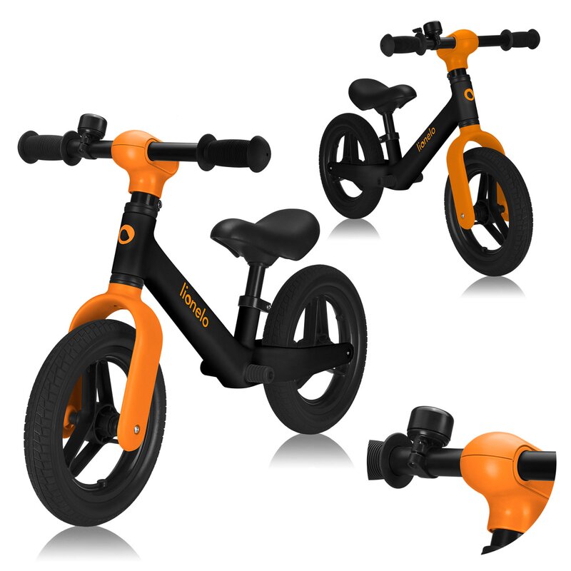 Bicicleta fara pedale, Lionelo, Toni, Cu ghidon si sa reglabile, Ultra usoara, 2.8 Kg, 18 luni+, Sustine 30 kg, Conform cu standardul EN71-1/2/3, Certificata TUV SUD, Portocaliu - gogobaby.ro