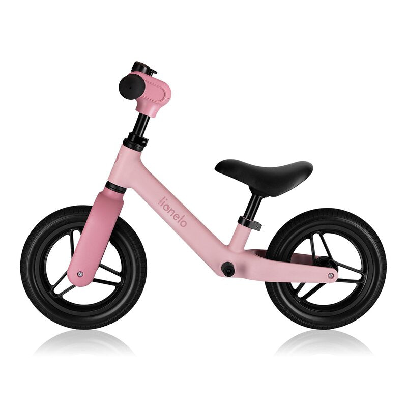 Bicicleta fara pedale, Lionelo, Toni, Cu ghidon si sa reglabile, Ultra usoara, 2.8 Kg, 18 luni+, Sustine 30 kg, Conform cu standardul EN71-1/2/3, Certificata TUV SUD, Roz - gogobaby.ro