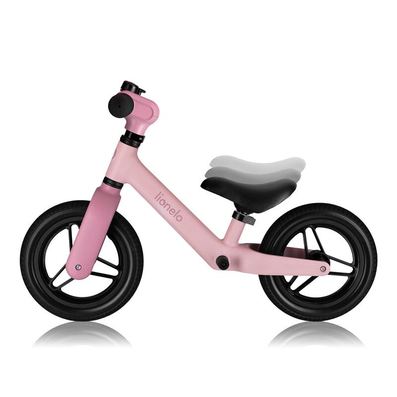 Bicicleta fara pedale, Lionelo, Toni, Cu ghidon si sa reglabile, Ultra usoara, 2.8 Kg, 18 luni+, Sustine 30 kg, Conform cu standardul EN71-1/2/3, Certificata TUV SUD, Roz