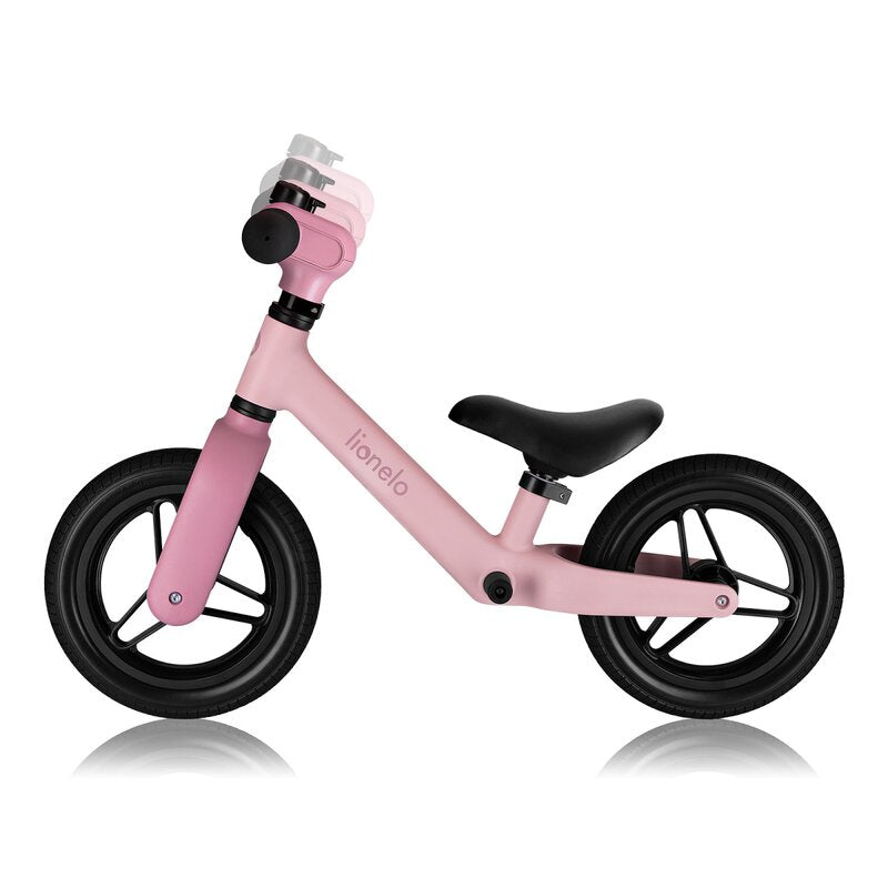 Bicicleta fara pedale, Lionelo, Toni, Cu ghidon si sa reglabile, Ultra usoara, 2.8 Kg, 18 luni+, Sustine 30 kg, Conform cu standardul EN71-1/2/3, Certificata TUV SUD, Roz
