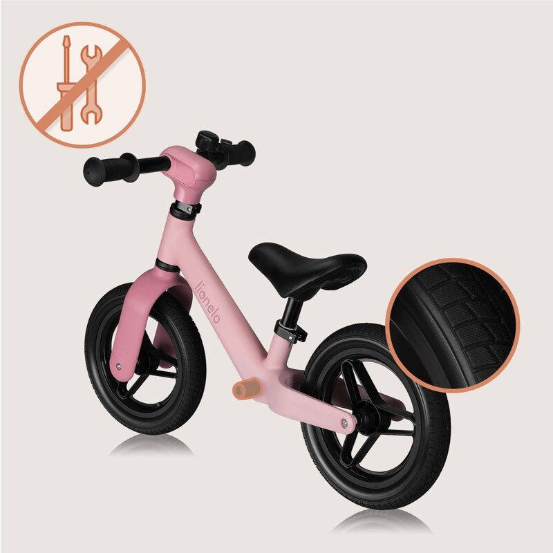 Bicicleta fara pedale, Lionelo, Toni, Cu ghidon si sa reglabile, Ultra usoara, 2.8 Kg, 18 luni+, Sustine 30 kg, Conform cu standardul EN71-1/2/3, Certificata TUV SUD, Roz - gogobaby.ro