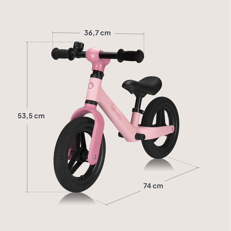Bicicleta fara pedale, Lionelo, Toni, Cu ghidon si sa reglabile, Ultra usoara, 2.8 Kg, 18 luni+, Sustine 30 kg, Conform cu standardul EN71-1/2/3, Certificata TUV SUD, Roz