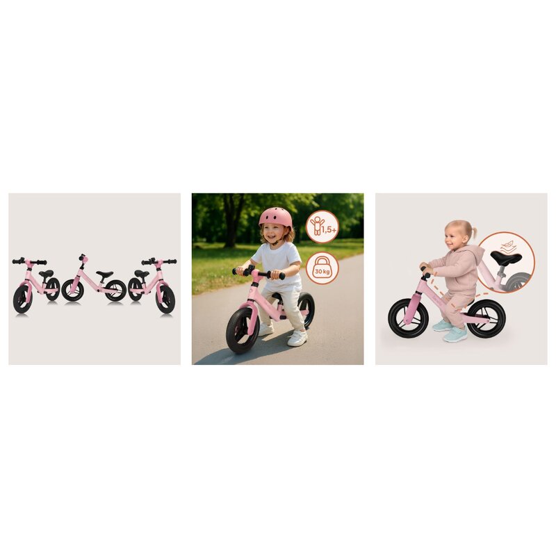 Bicicleta fara pedale, Lionelo, Toni, Cu ghidon si sa reglabile, Ultra usoara, 2.8 Kg, 18 luni+, Sustine 30 kg, Conform cu standardul EN71-1/2/3, Certificata TUV SUD, Roz - gogobaby.ro