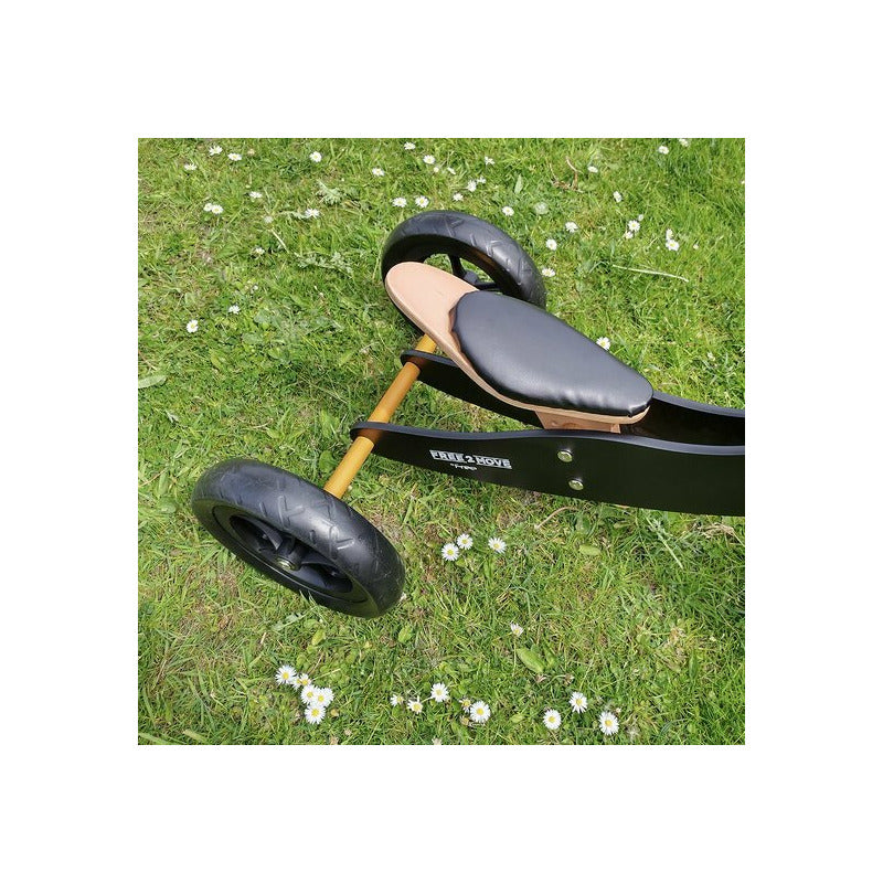 Bicicleta/tricicleta fara pedale, Free2Move, Din lemn, 2 in 1, Functie de bicicleta echilibru, Sa reglabila, Manere antiderapante, Roti ajustabile, 18 luni - 3 ani, Conform cu standardele europene EN71-1;2018, EN71-2:2020, EN71-3:2021, Brown Black - gogobaby.ro