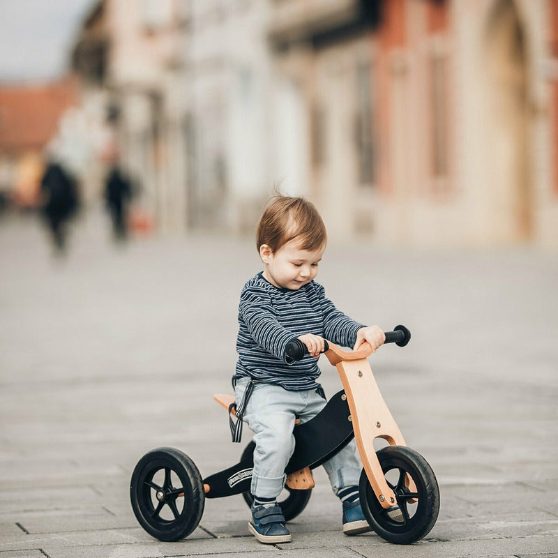 Bicicleta/tricicleta fara pedale, Free2Move, Din lemn, 2 in 1, Functie de bicicleta echilibru, Sa reglabila, Manere antiderapante, Roti ajustabile, 18 luni - 3 ani, Conform cu standardele europene EN71-1;2018, EN71-2:2020, EN71-3:2021, Brown Black
