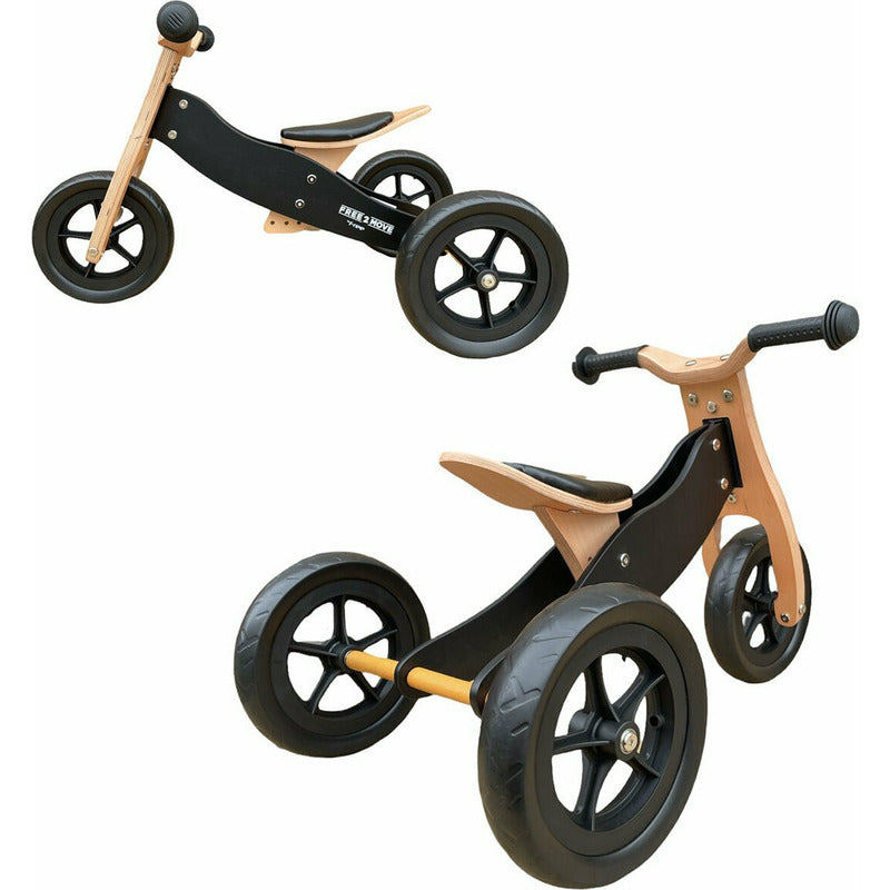 Bicicleta/tricicleta fara pedale, Free2Move, Din lemn, 2 in 1, Functie de bicicleta echilibru, Sa reglabila, Manere antiderapante, Roti ajustabile, 18 luni - 3 ani, Conform cu standardele europene EN71-1;2018, EN71-2:2020, EN71-3:2021, Brown White - gogobaby.ro