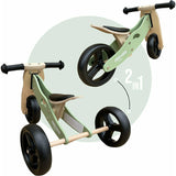 Bicicleta/tricicleta fara pedale, Free2Move, Din lemn, 2 in 1, Functie de bicicleta echilibru, Scaun reglabil, Roti ajustabile, Manere antiderapante, Varsta 1-3 ani, Conform cu standardele europene EN71-1;2018, EN71-2:2020, EN71-3:2021, Mint