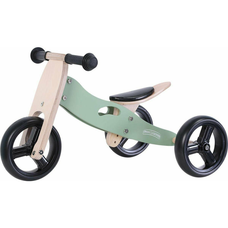 Bicicleta/tricicleta fara pedale, Free2Move, Din lemn, 2 in 1, Functie de bicicleta echilibru, Scaun reglabil, Roti ajustabile, Manere antiderapante, Varsta 1-3 ani, Conform cu standardele europene EN71-1;2018, EN71-2:2020, EN71-3:2021, Mint