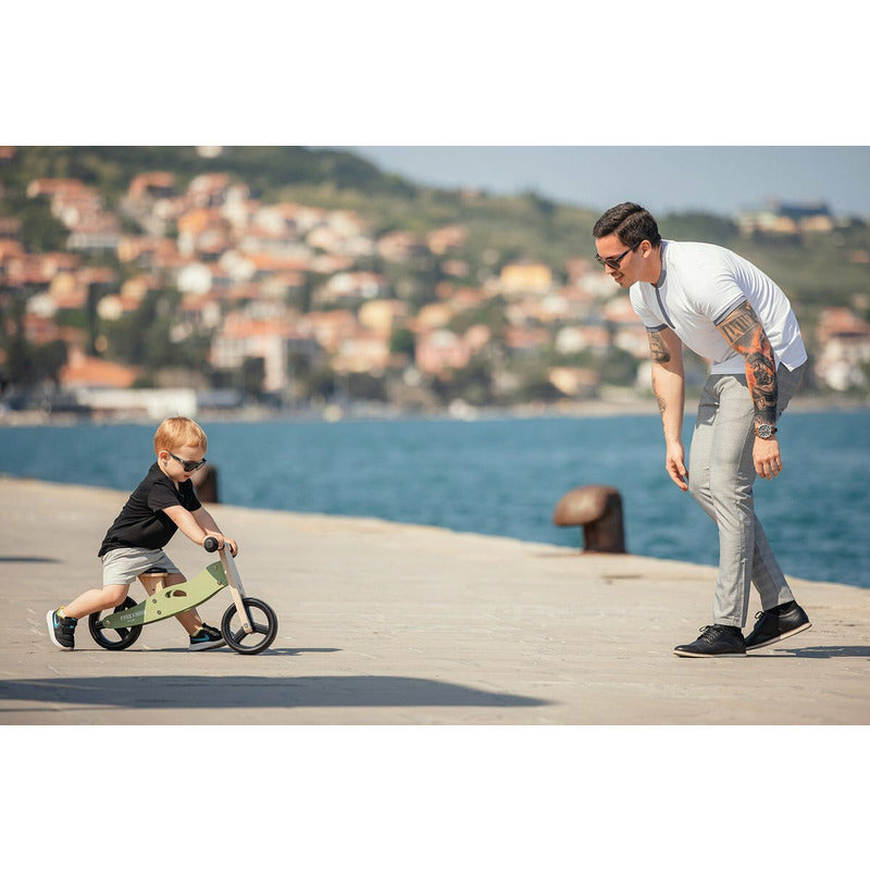 Bicicleta/tricicleta fara pedale, Free2Move, Din lemn, 2 in 1, Functie de bicicleta echilibru, Scaun reglabil, Roti ajustabile, Manere antiderapante, Varsta 1-3 ani, Conform cu standardele europene EN71-1;2018, EN71-2:2020, EN71-3:2021, Mint