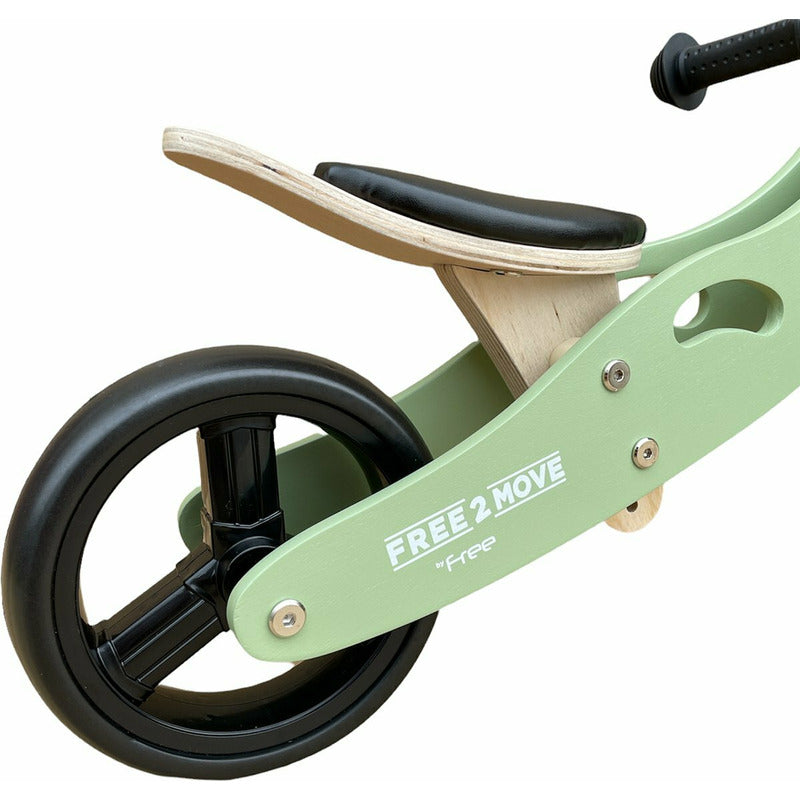 Bicicleta/tricicleta fara pedale, Free2Move, Din lemn, 2 in 1, Functie de bicicleta echilibru, Scaun reglabil, Roti ajustabile, Manere antiderapante, Varsta 1-3 ani, Conform cu standardele europene EN71-1;2018, EN71-2:2020, EN71-3:2021, Mint