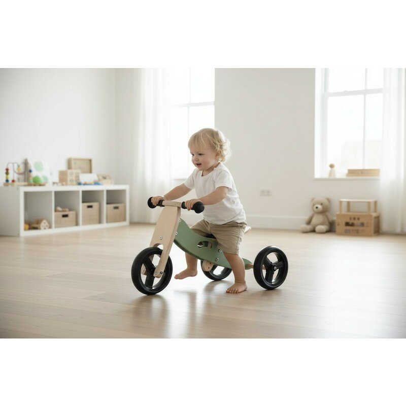 Bicicleta/tricicleta fara pedale, Free2Move, Din lemn, 2 in 1, Functie de bicicleta echilibru, Scaun reglabil, Roti ajustabile, Manere antiderapante, Varsta 1-3 ani, Conform cu standardele europene EN71-1;2018, EN71-2:2020, EN71-3:2021, Mint - gogobaby.ro