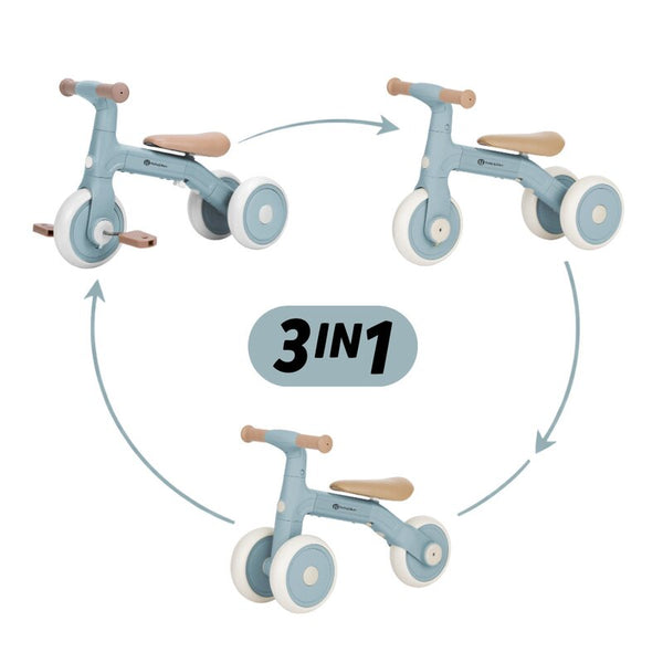 Bicicleta/tricicleta, Petite&Mars, 3 in 1, Multifunctionala, Cu/fara pedale, Ghidon directionabil, Sa reglabila pe inaltime, 2.3 kg, Pana la 25 kg, 12-36 luni, Albastru